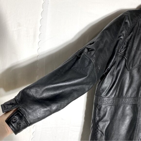 Vintage Canada Sportswear Black Lamb Leather Coat W Drawstring Waist L - Picture 12 of 16